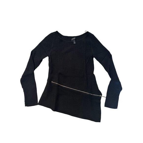 WHITE HOUSE BLACK MARKET WHBM Black Long Sleeve Asymmetrical Trim Blouse Sz XS - Picture 2 of 7